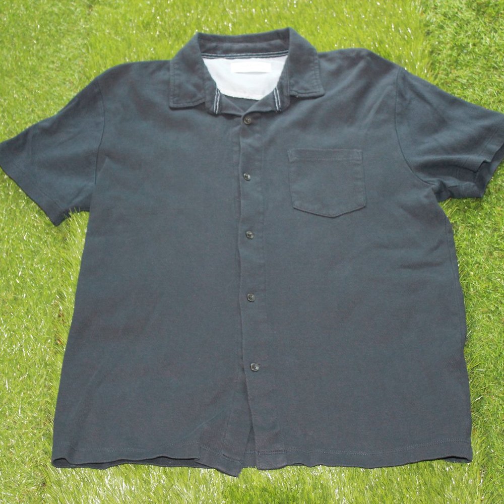 Denim & Flower Men's Navy Button Up Polo Shirt - Size Large